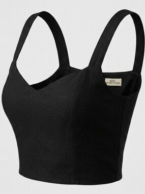 LINEN Blend NWT A New Day Black  Crop Top Medium Strap Clean Girl Chic Size L